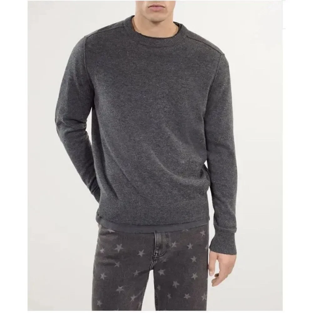 The Kooples Paris Wool Men’s‎ M Crew Neck Charcoal Gray Leather Patches Gift NWT
